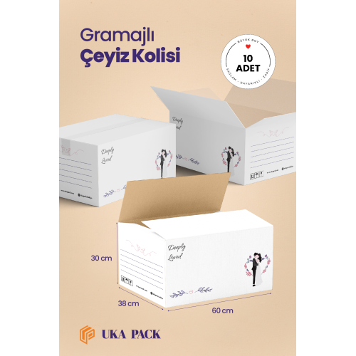 Gramajlı Gelin Çeyiz Kolisi Kutusu 60x38x30 (büyük Boy - Sağlam ) - 10 Adet