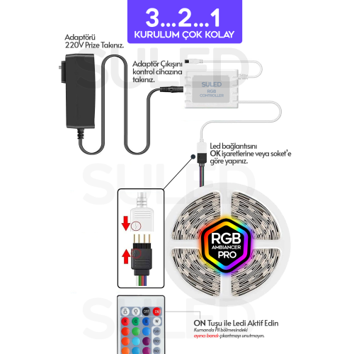 Sl-1031 4,5mt Şerit Animasyonlu Tak Çalıştır Kumandalı Trafolu Rgb Şerit Işık Aydınlatma Parti Led