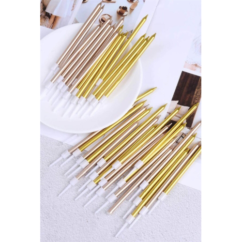 Uzun Slim Pasta Mumu Gold Renk 18 Cm 6 Lı