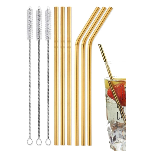 9 Parça Gold Metal Pipet Paslanmaz Çelik Meşrubat Pipeti Çubuk Pipet Temizleme Fırçası