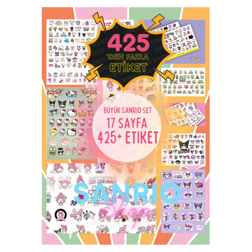 Büyük Sanrio Sticker Set Hello Kitty Kuromi 17 Sayfa 425'den Fazla Sticker Etiket