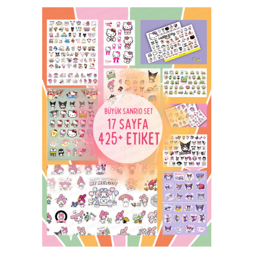 Büyük Sanrio Sticker Set Hello Kitty Kuromi 17 Sayfa 425'den Fazla Sticker Etiket