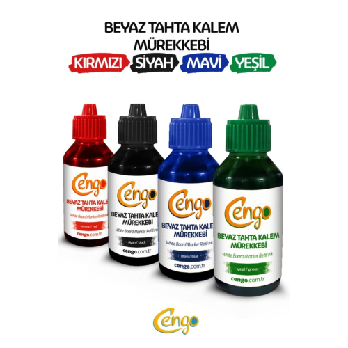 4 Renk- Beyaz Tahta Kalemi Mürekkebi 100 ml Siyah-mavi-kırmızı-yeşil