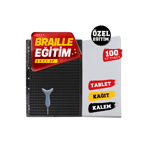 Braille Eğitim Seti 27 100'lü (27 SATIRLI BRAİLLE TABLET, BRAİLLE KALEM, 100'LÜ BRAİLLE YAZI KAĞIDI)