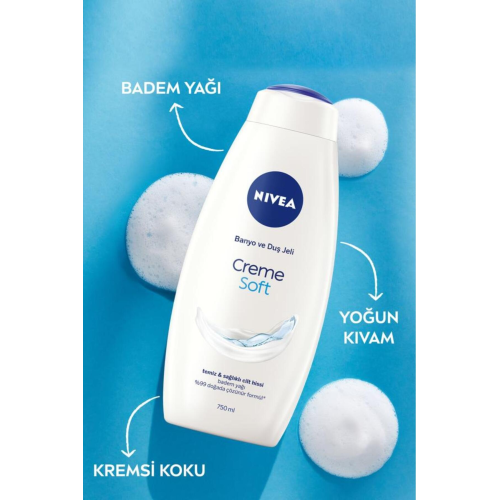 Creme Soft Kremsi Dokunuş Banyo Ve Duş Jeli 750ml,Badem Yağı,Vücut Nemlendirme,Ekonomik Boy