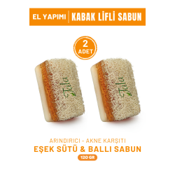 %100 El Yapımı Doğal Kabak Lifli Ballı Eşek Sütü Sabunu 2'li Paket 120 Gr.x 2 Adet