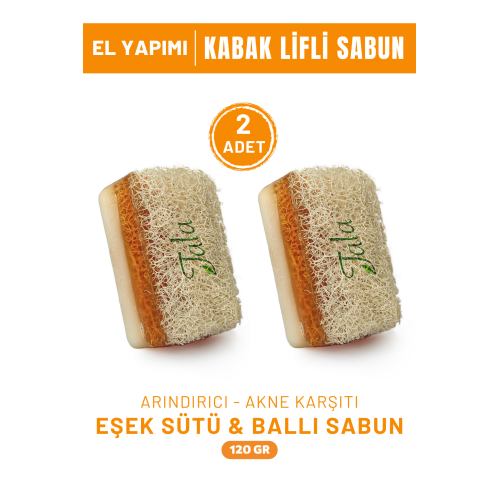 %100 El Yapımı Doğal Kabak Lifli Ballı Eşek Sütü Sabunu 2'li Paket 120 Gr.x 2 Adet