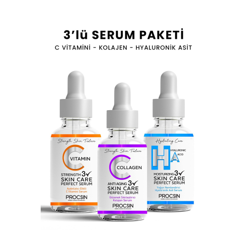 Üçlü Serum Paketi (C VİTAMİNİ - KOLAJEN - HYALURONİK ASİT SERUMU)