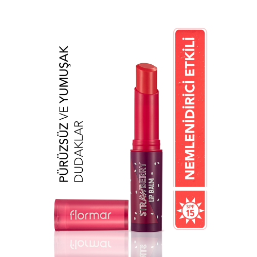 Shea ve Kakao Yağı İçeren Stik Renkli Dudak Nemlendiricisi - Lip Balm -003 STRAWBERRY-8690604555383