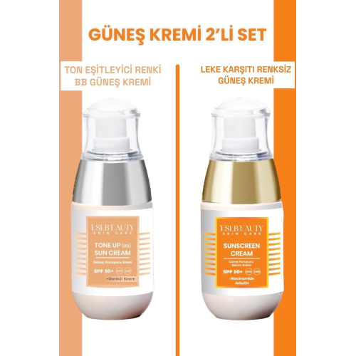 Renkli Güneş Kremi Ton Eşitleyici +50spf - Renksiz Leke Karşıtı Güneş Kremi 50spf İkili Set