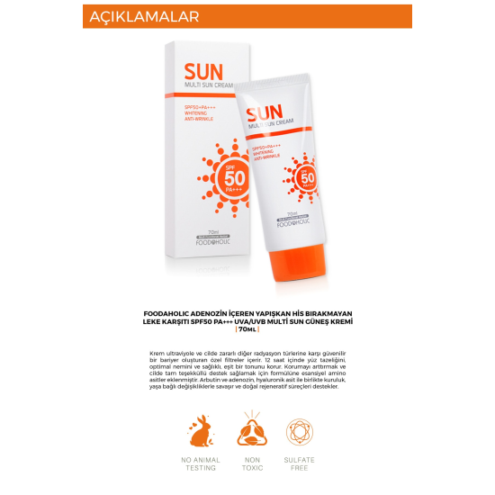 Multi Sun 70ml Adenozin Içeren Yapışkan His Bırakmayan Leke Karşıtı Spf50 Pa+++ Uva/uvb Güneş Kremi