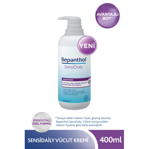 Sensidaily Pompalı Vücut Kremi 400 ml l Çok Kuru veya Atopik Ciltler İçin Prebiyotikli Özel Formül