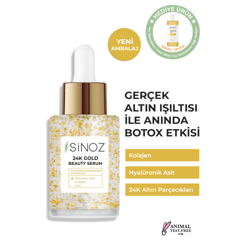 24k Altın Parçacıklı Hyaluronik Asit Içeren Kırışıklık Karşıtı Kolajen Cilt Bakım Serum 30 ml