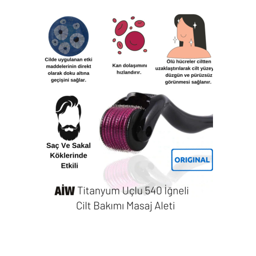 0.5 Mm Dermaroller Titanyum Uçlu 540 Iğneli Saç Sakal Ve Cilt Bakım Tarağı