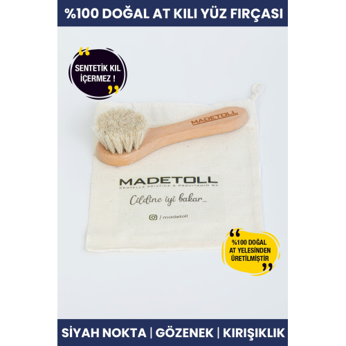 %100 Doğal At Kılı Yüz Fırçası (SAKLAMA KESESİ HEDİYELİ)