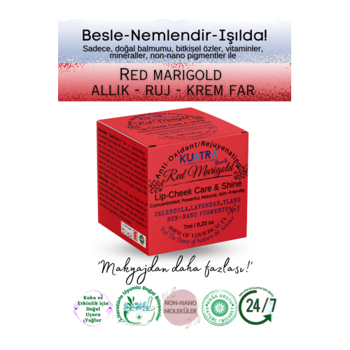 Red Marigold Nemlendirici - Antioksidan Işıltı Veren Balm (DOĞAL İÇERİKLİ RUJ- ALLIK-GÖZ FARI)