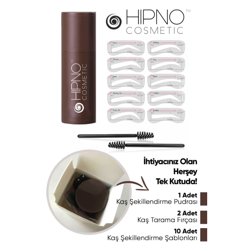 Hipno Cosmetic Kaş Şekillendirme Kiti- Karamel Tonlu Koyu Kahve(DARK BROWN) 10 Farklı Şablon