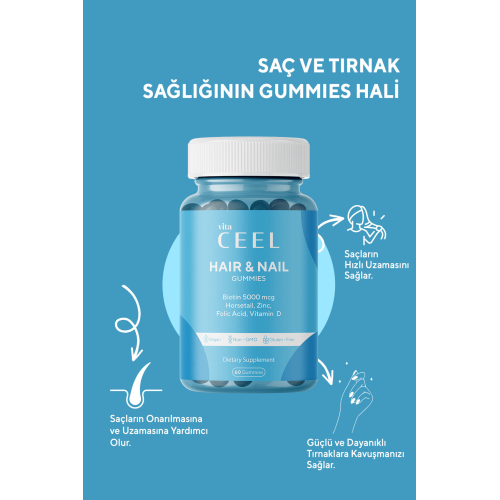 Saç Tırnak Vitamini Çiğnenebilir Vegan Gummy Biotin 5000, Vitamin D, Çinko, Folik Asit, At Kuyruğu