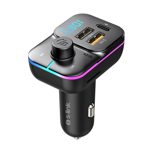 Sl-bt501 25w Pd Hızlı Şarj Bluetooth 5.0 Rainbow Işıklı Led Ekran Tf Kart+usb Fm Transmitter