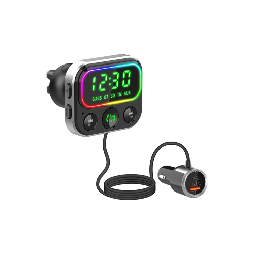 Slbt405 Rgb Bluetooth V5.0 Geniş Led Ekran Tf Kart Çift Usb Qc3.0 Ve Pd18w Hızlı Şarj Fm Transmitter