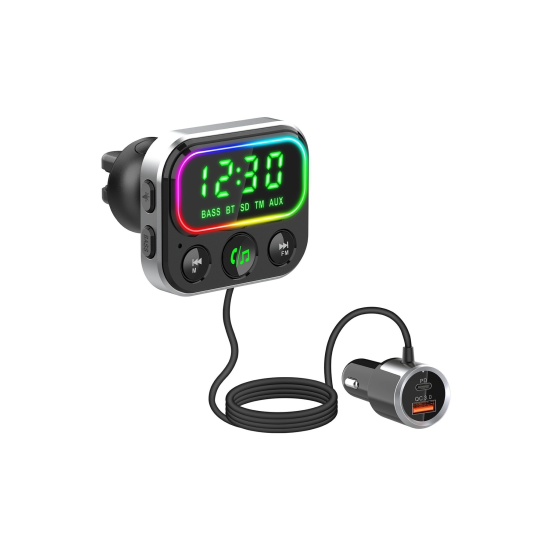 Slbt405 Rgb Bluetooth V5.0 Geniş Led Ekran Tf Kart Çift Usb Qc3.0 Ve Pd18w Hızlı Şarj Fm Transmitter