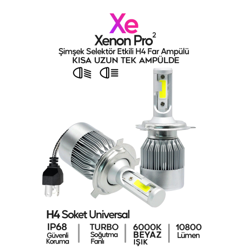 2023 Yeni Model - Zenon H4 Led Araba Far Ampül Xenon Led Uzun Kısa 10800 Lümen Şimşek Etkili 6000k