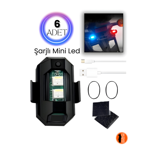 6 Adet Şarjlı Mini Led Işık/motor Çakar Led/drone Işığı/anti Çarpışma Uyarı Işığı