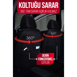 Gof Serisi Universal Oto Koltuk Kılıfı Siyah-kırmızı Dikişli Tam Set