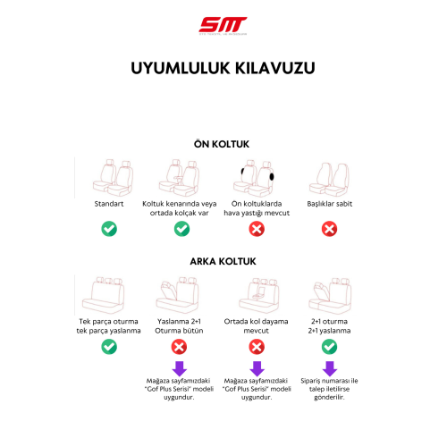 Gof Serisi Universal Oto Koltuk Kılıfı Siyah-kırmızı Dikişli Tam Set