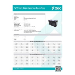 Ttec 12v 7ah- Bakımsız Kuru Akü 2023 Üretim 12 Volt 7 Amper Akü