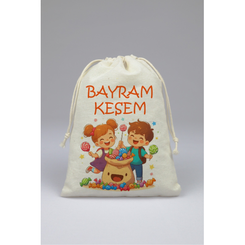 Bayram Harçlığı Kesesi - Bayram Şekeri Kesesi - Baskılı 15x20 Cm Bez Kese